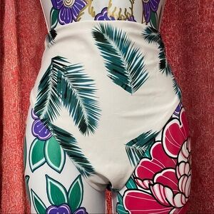 White Green High Waisted Palm Tree Swim Bottoms